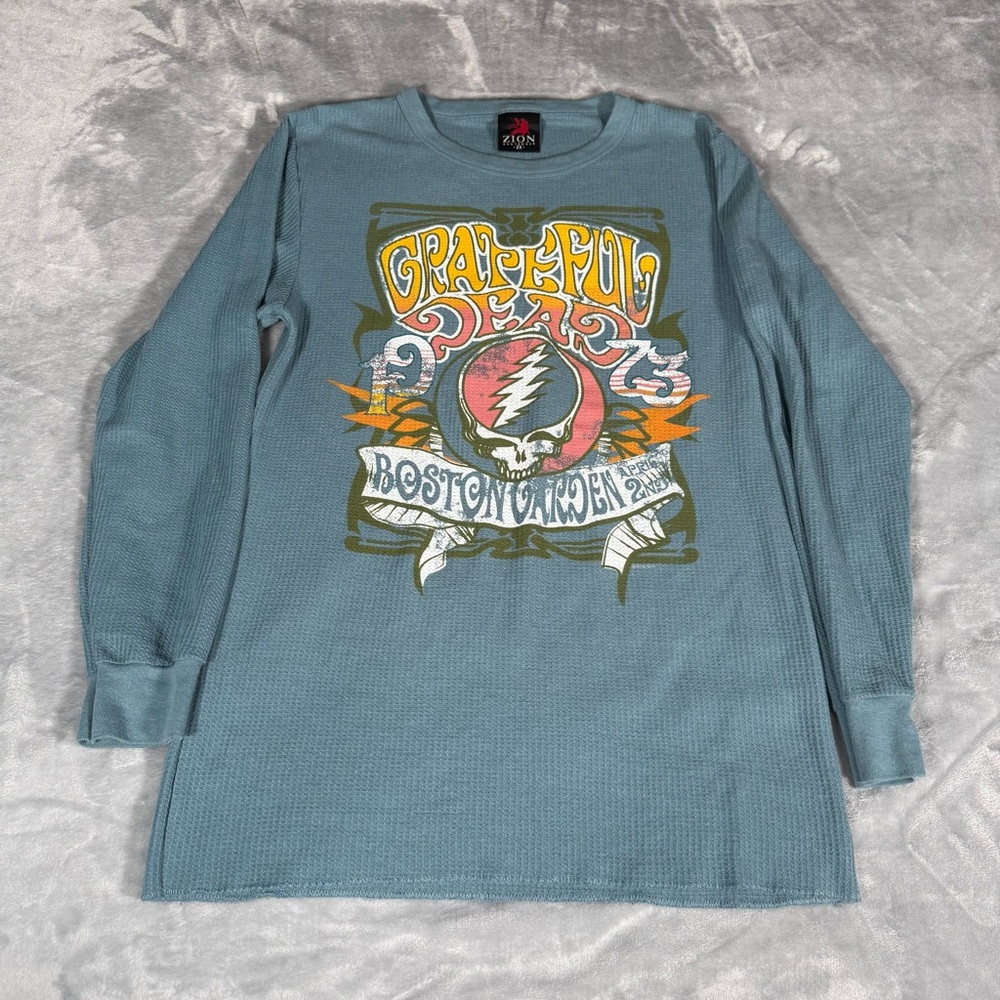 Grateful Dead Thermal Waffle Knit T Shirt Mens 2XL (Fits L) Slim Tall Fit 2010